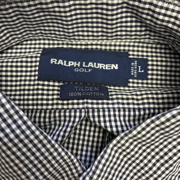 Ralph Lauren Golf Shirt Mens Large White/Black Gingham Button Down Short Sleeve - Picture 3 of 8